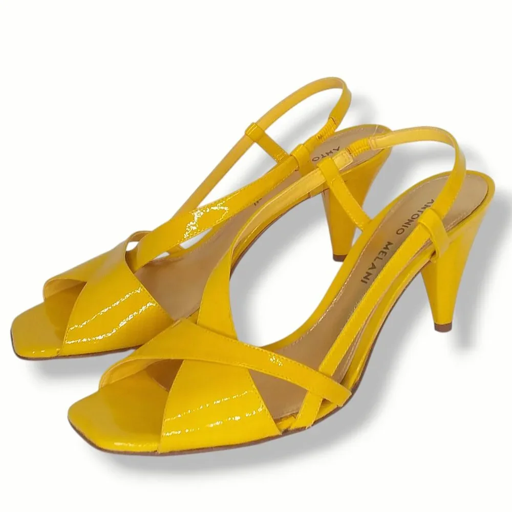 Antonio Melani Kaitlyn Slingback Heels Size 8 Yellow Patent Leather Retro Pinup - Picture 7 of 12